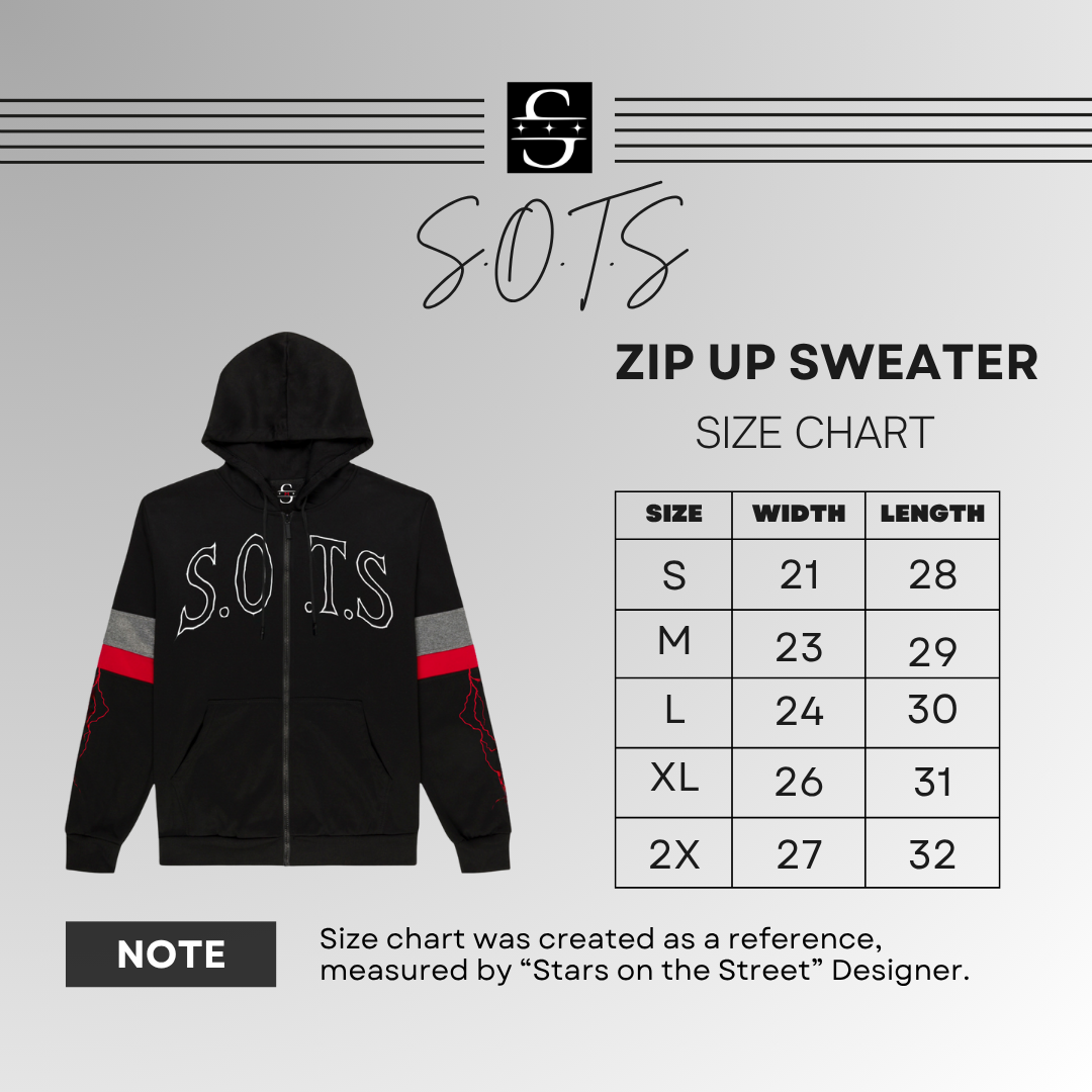 Stars on the Street "Lightning Strike" Design Zip Up In Black