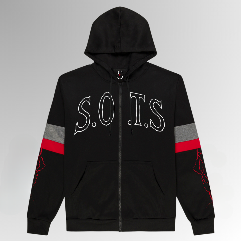 Stars on the Street "Lightning Strike" Design Zip Up In Black