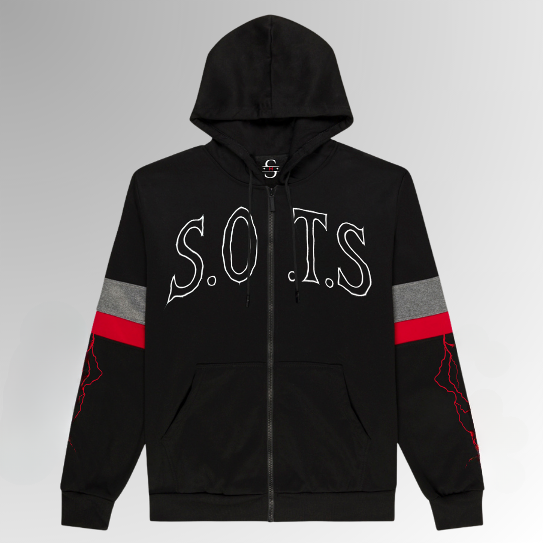 Stars on the Street "Lightning Strike" Design Zip Up In Black