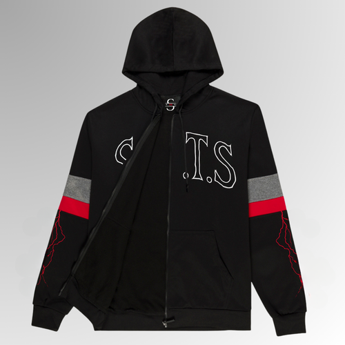 Stars on the Street "Lightning Strike" Design Zip Up In Black
